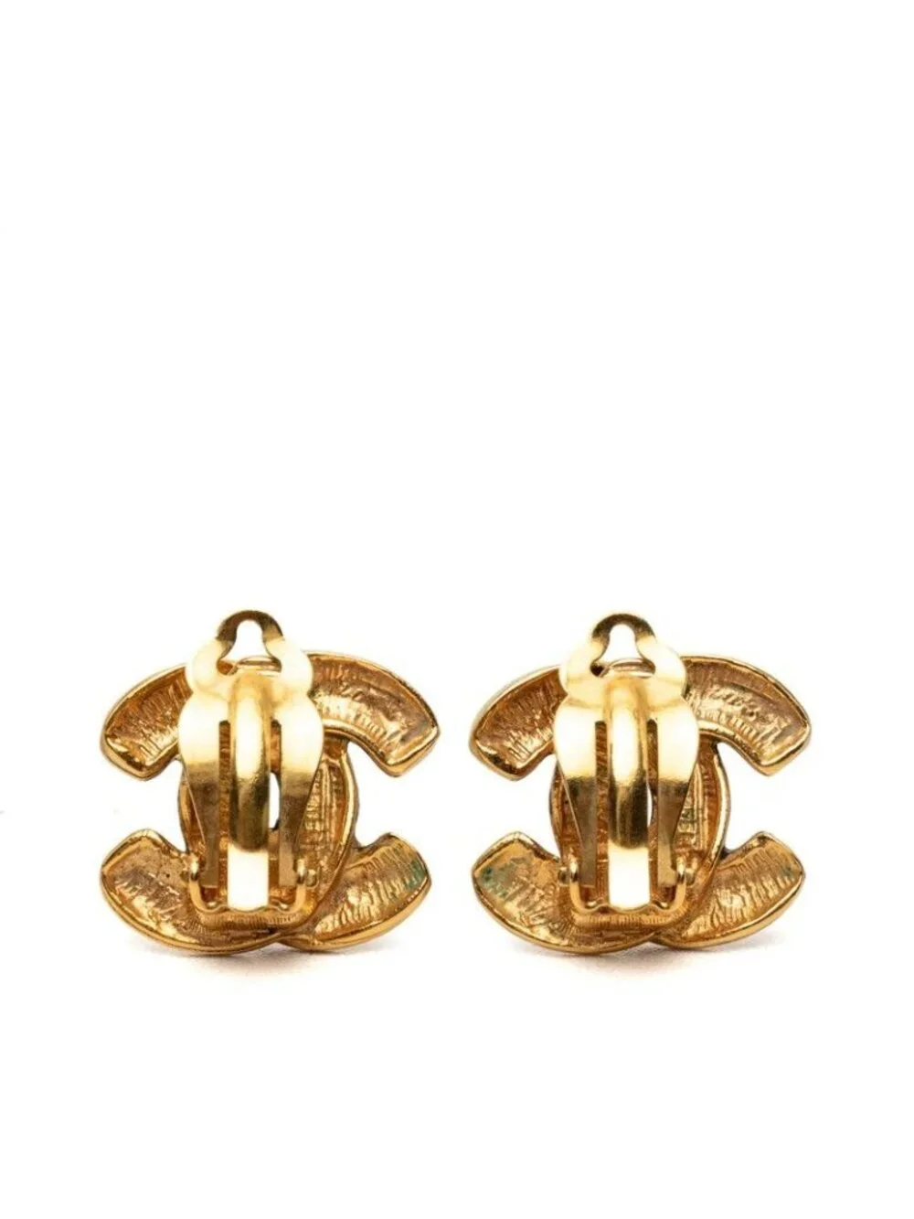 Chanel CC Logo Quilted Earrings Gold Plated